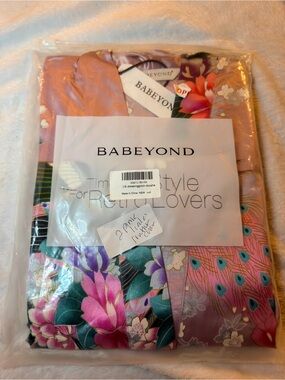 BABEYOND Floral Satin Robe in Pink & Teal NWT